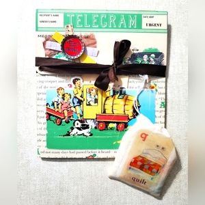 😀 HAND CRAFTED Folio book Vintage children ephemera junk journal